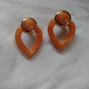 Vintage 80s Earrings, Orange and gold drop earrings